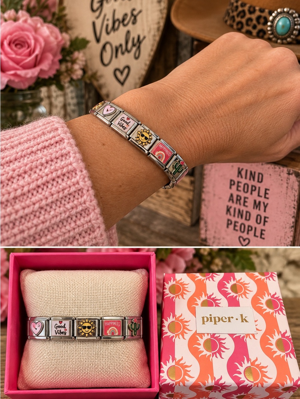 Piper K Italian Charm Bracelet Silver Tone Colorful Enamel Boxed